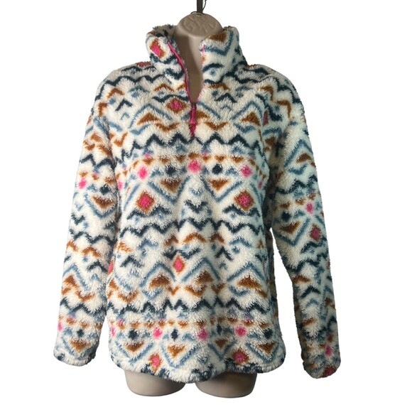 Eddie Bauer Aztec Plush 1/4 Zip Fuzzy Fleece Soft Cozy Pullover Size Small - Picture 1 of 10